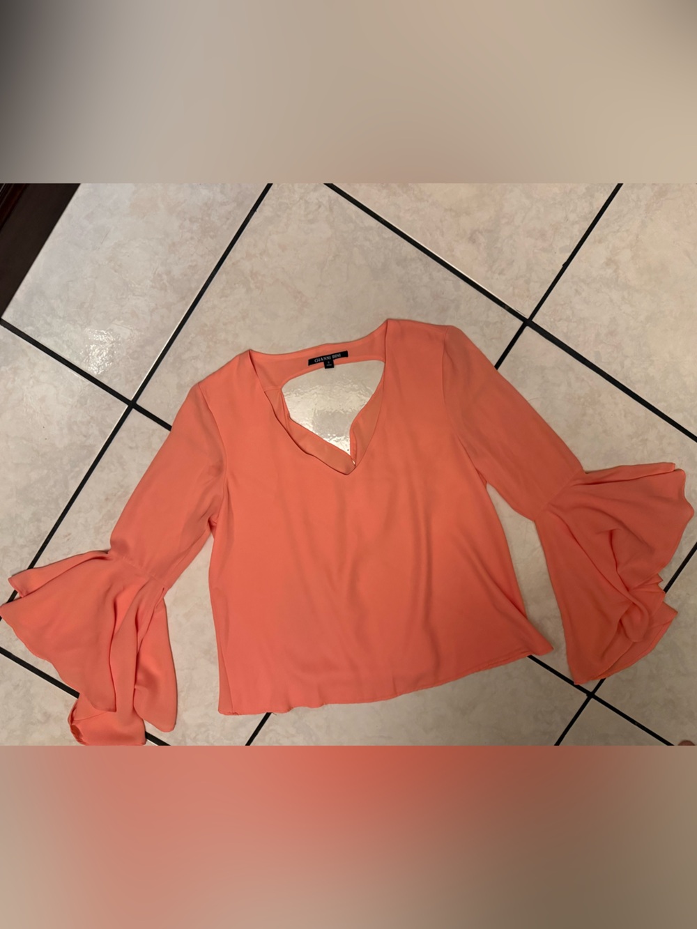 Gianni Bini Coral Bell-Sleeve V-Neck Blouse